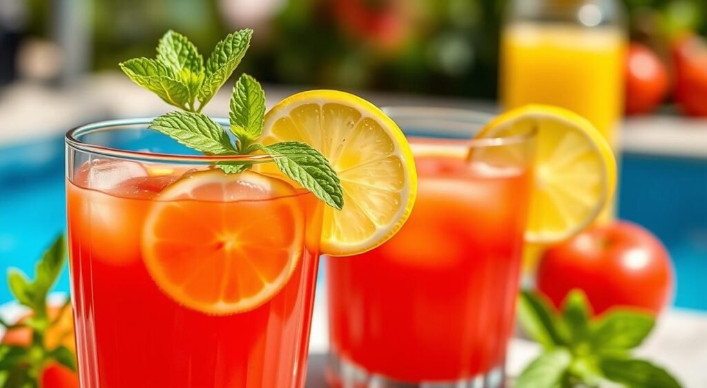 Imagem de um suco de tomate e limão refrescante Imagem de um suco de tomate e limão refrescante
