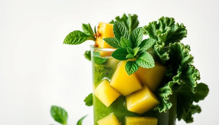 suco de couve com abacaxi e hortelã