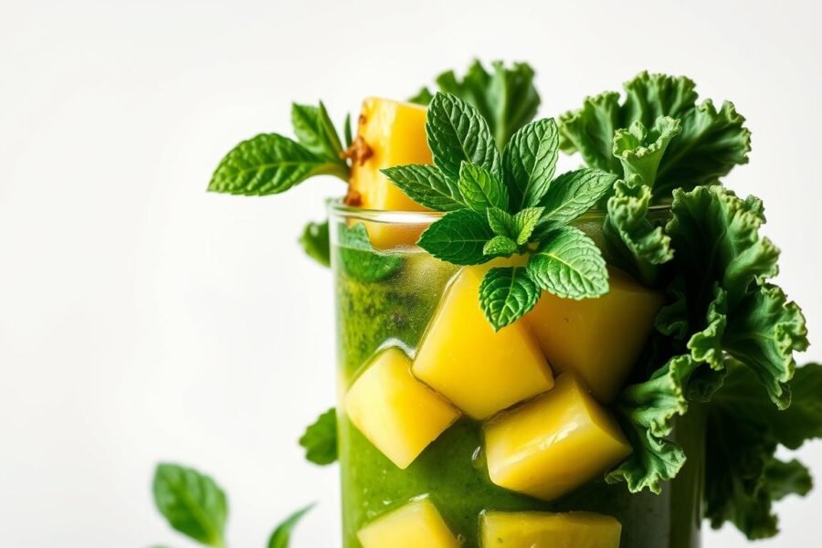 suco de couve com abacaxi e hortelã