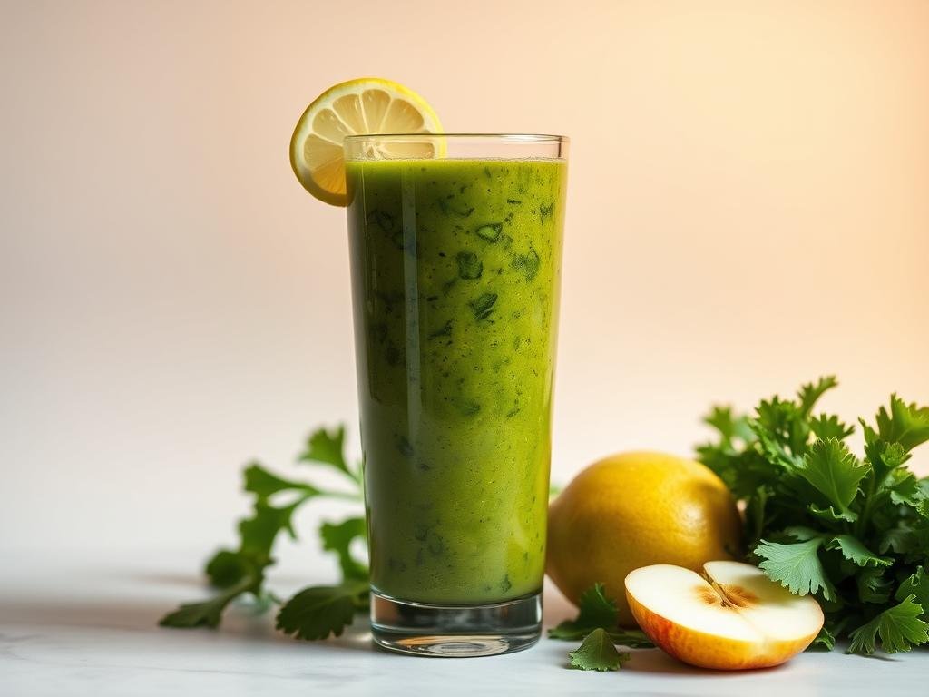 A vibrant, energetic smoothie in a tall glass, filled with a lush, verdant blend of spinach, kale, celery, apple, and a hint of lemon. The smooth, creamy texture is accented by the bright, refreshing flavors, creating a visually appealing and nutritious drink. Soft, warm lighting casts a gentle glow, highlighting the vibrant green hues and the glass's transparency, showcasing the drink's alluring appearance. The scene is set against a clean, minimalist background, allowing the smoothie to take center stage and inspire a sense of health, vitality, and a desire to fuel an active lifestyle. A vibrant, energetic smoothie in a tall glass, filled with a lush, verdant blend of spinach, kale, celery, apple, and a hint of lemon. The smooth, creamy texture is accented by the bright, refreshing flavors, creating a visually appealing and nutritious drink. Soft, warm lighting casts a gentle glow, highlighting the vibrant green hues and the glass's transparency, showcasing the drink's alluring appearance. The scene is set against a clean, minimalist background, allowing the smoothie to take center stage and inspire a sense of health, vitality, and a desire to fuel an active lifestyle.