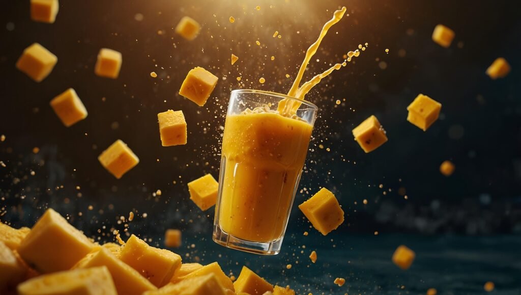ai generated, mango, juice, fruit, healthy, fresh, sweet, smoothie, refreshment, drink, beverage