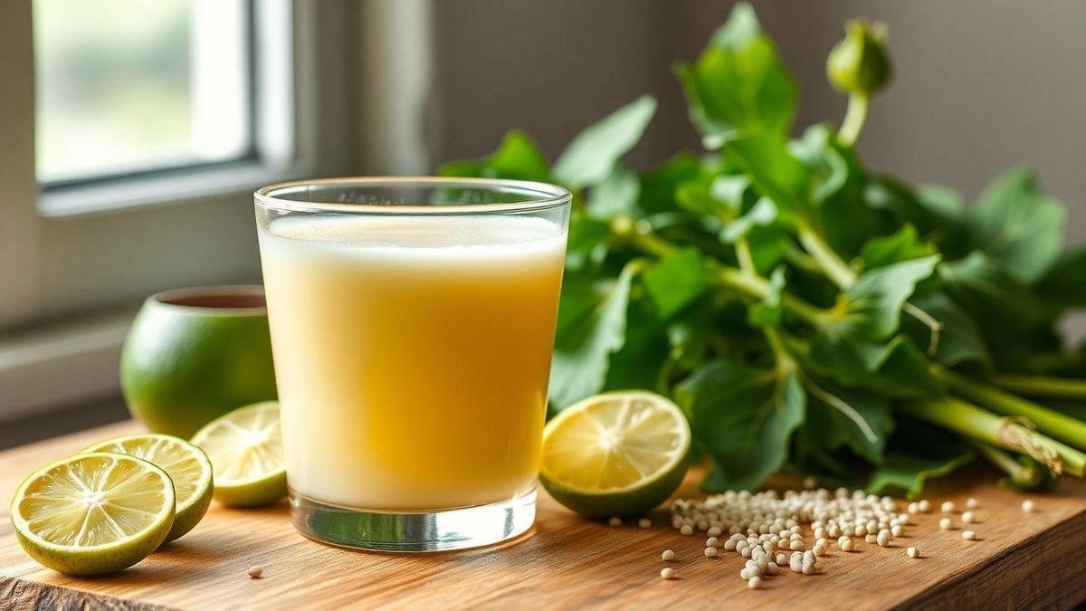 Suco probiótico caseiro e suco com ingredientes digestivos para melhorar trânsito intestinal