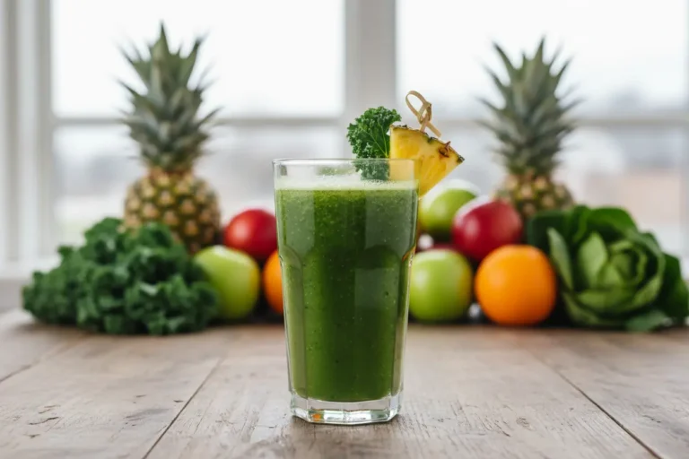Copo de suco verde de couve com abacaxi