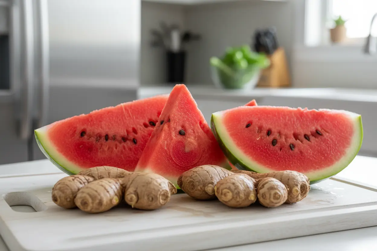 Melancia e gengibre frescos para suco