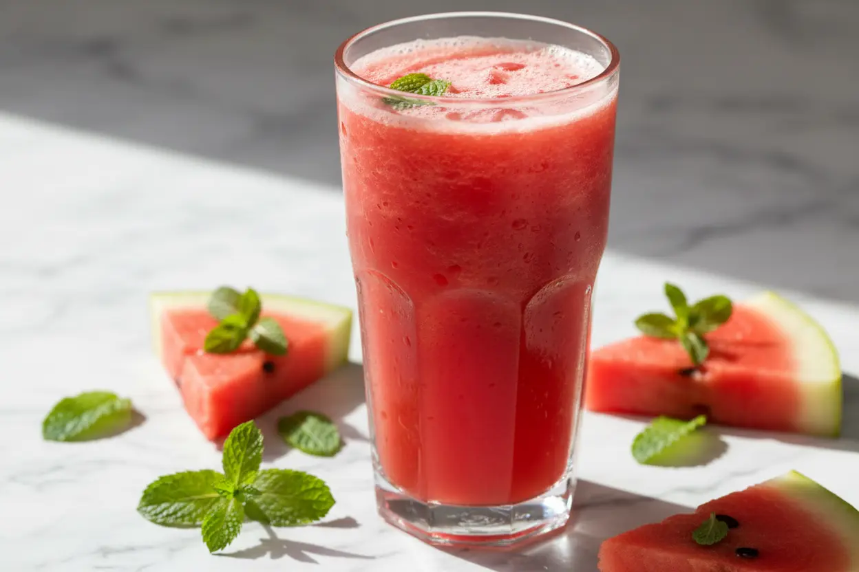 Suco de melancia e hortelã, uma das receitas de sucos refrescantes