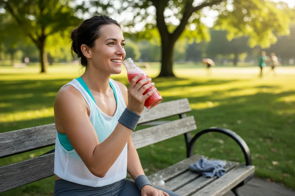 Pessoa bebendo suco saudável após exercício