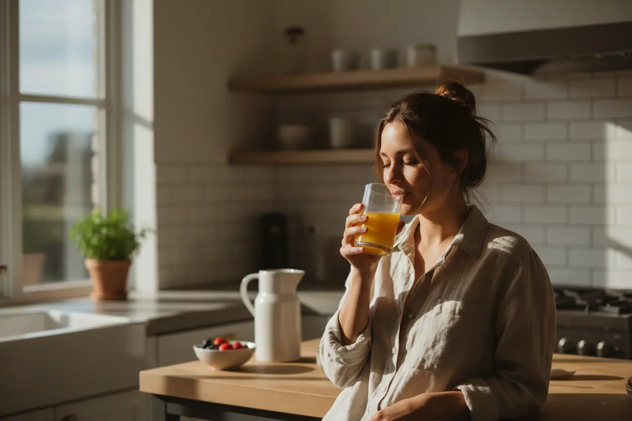 Pessoa tomando suco para quem tem refluxo