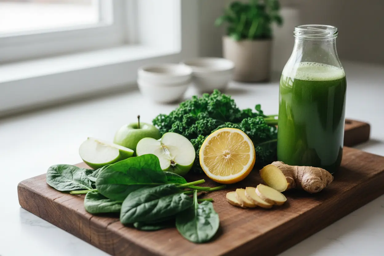 Mulher sorrindo com suco de clorofila como preparar