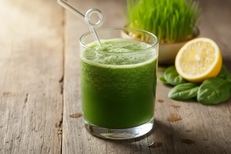 Copo de suco de luz verde com ingredientes frescos