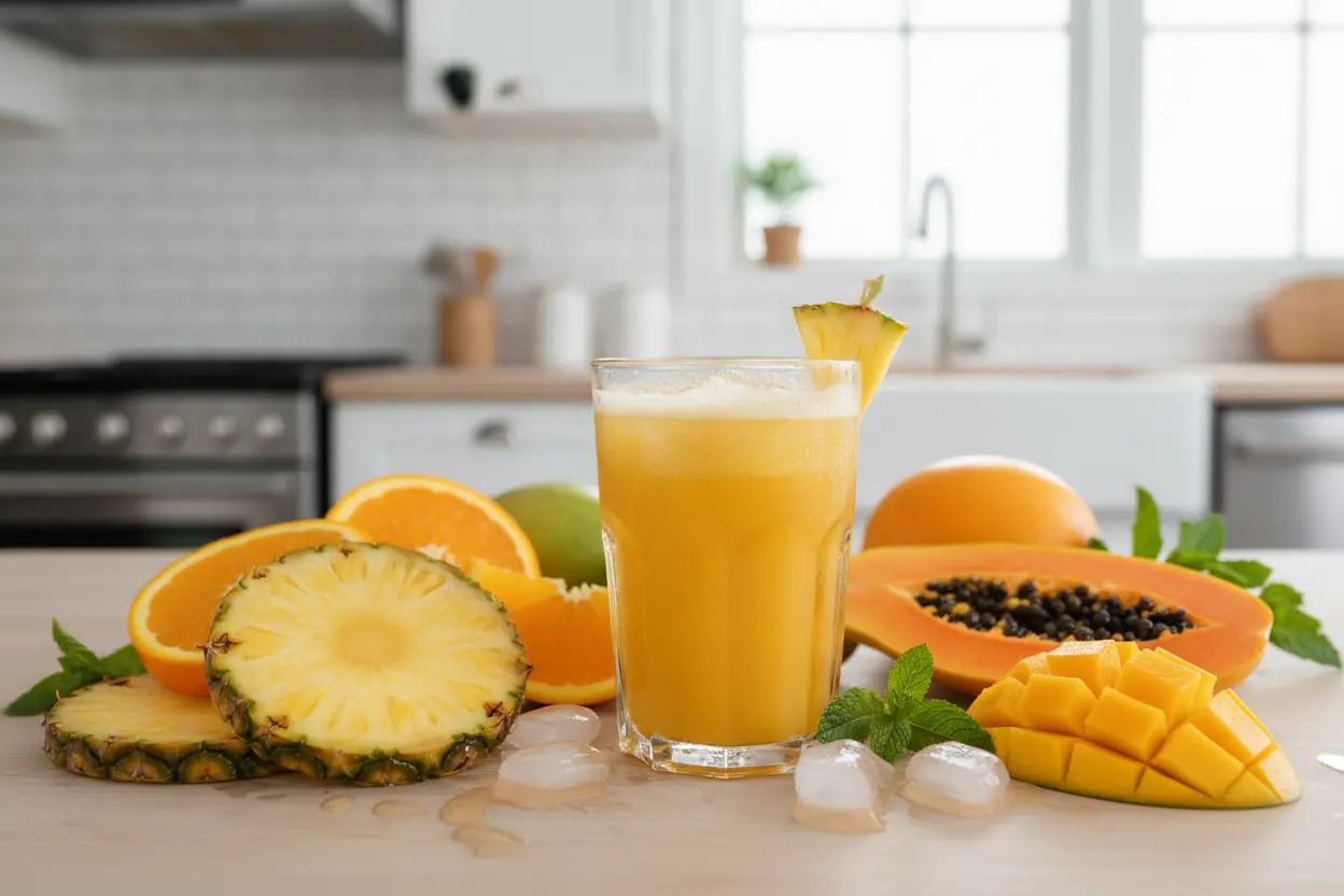 Suco de manga com abacaxi refrescante tropical