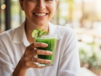 mulher com suco detox e a fruta proibida para quem quer perder barriga