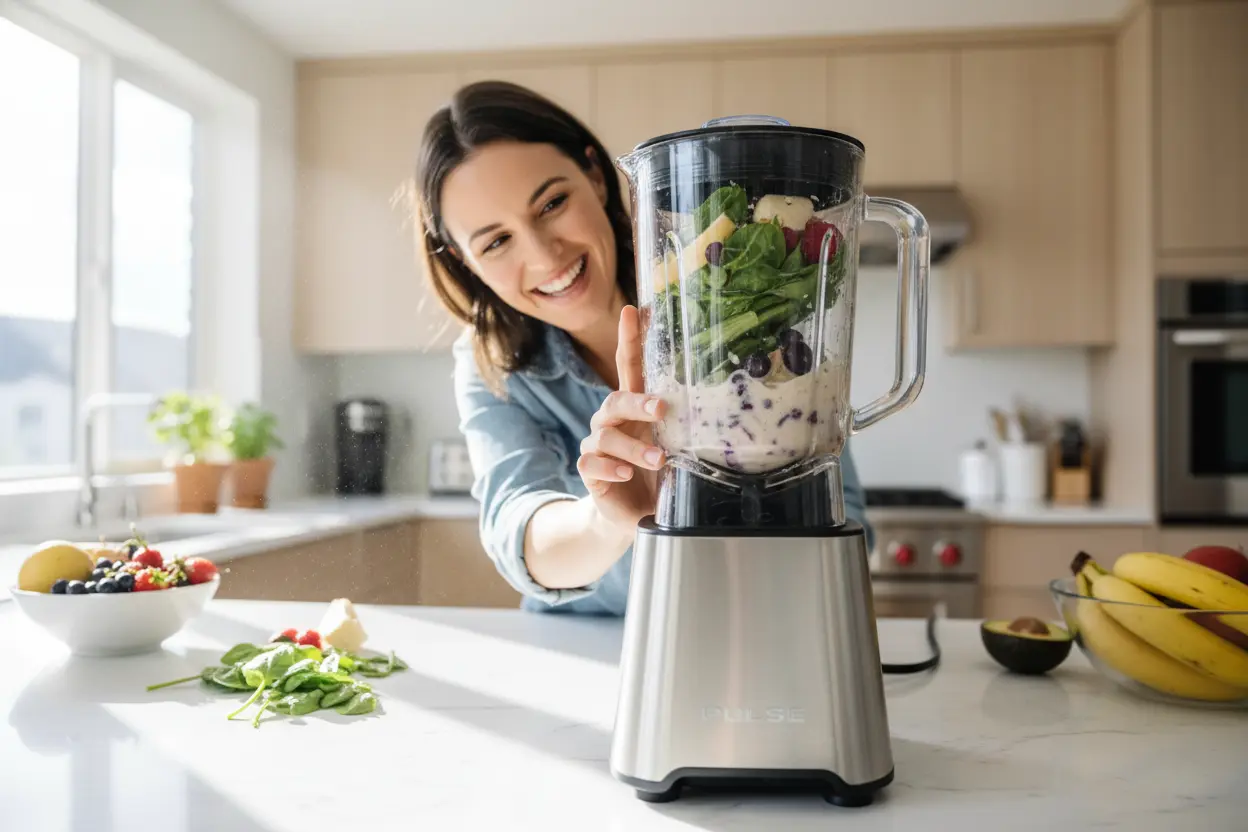 Preparo do suco que aumenta a imunidade em um liquidificador.