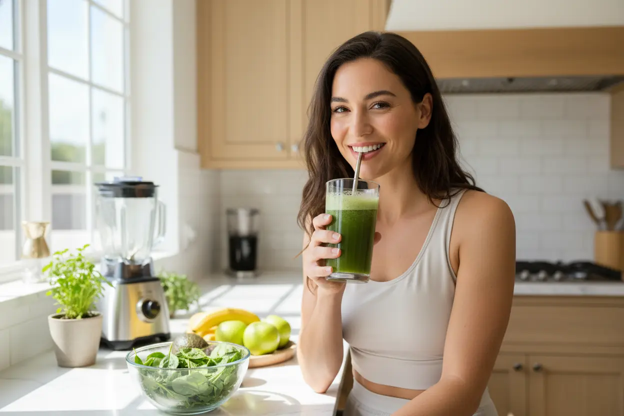 Pessoa bebendo suco verde
