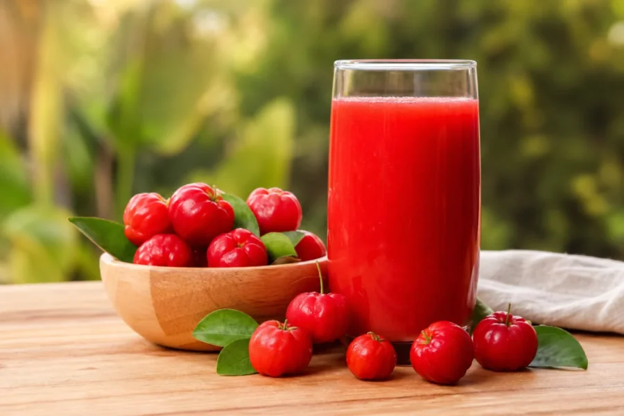 Suco de acerola para benefícios e energia no dia a dia