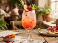 Suco Solar de Pêssego, Romã e Capim-Limão com Toque de Gengibre