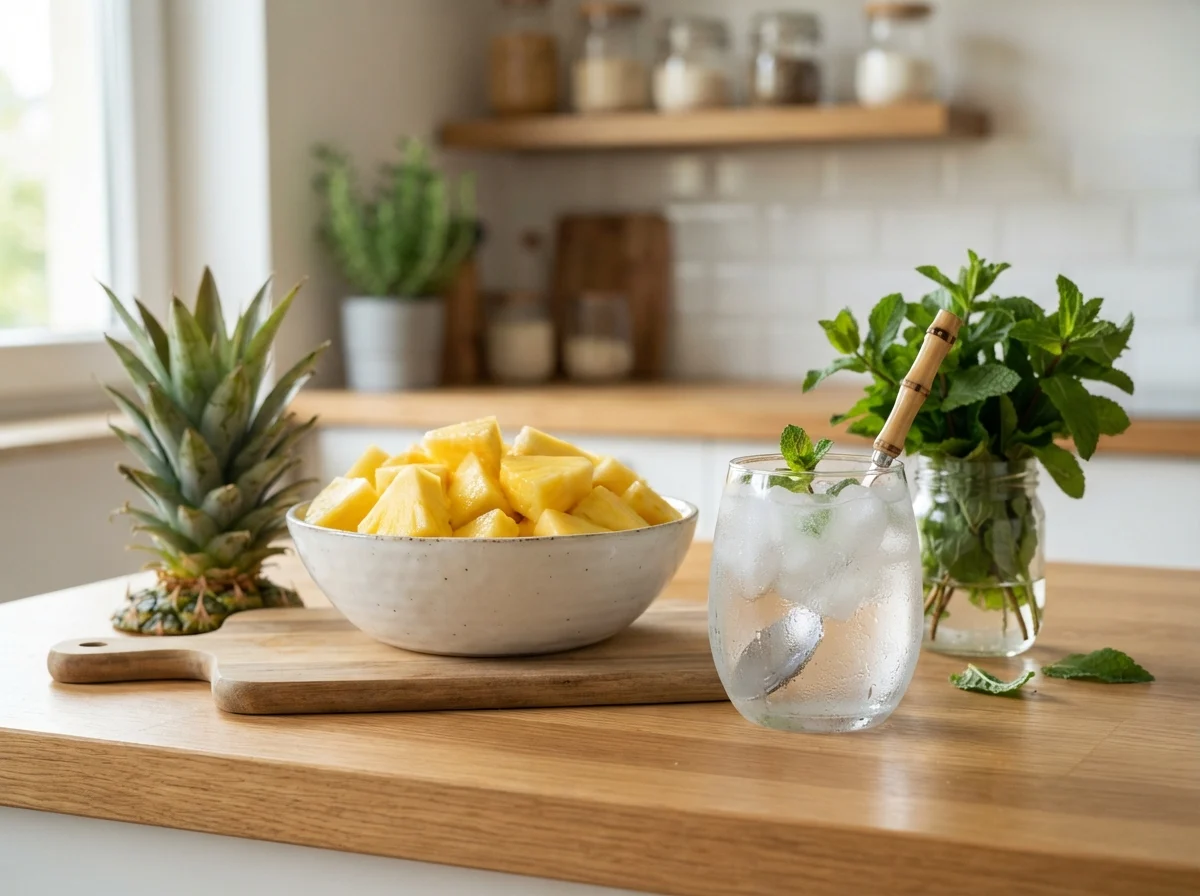 Suco de Abacaxi com Hortelã Perfeito: Refrescante, Digestivo e Cremoso - Preparo dos Ingredientes