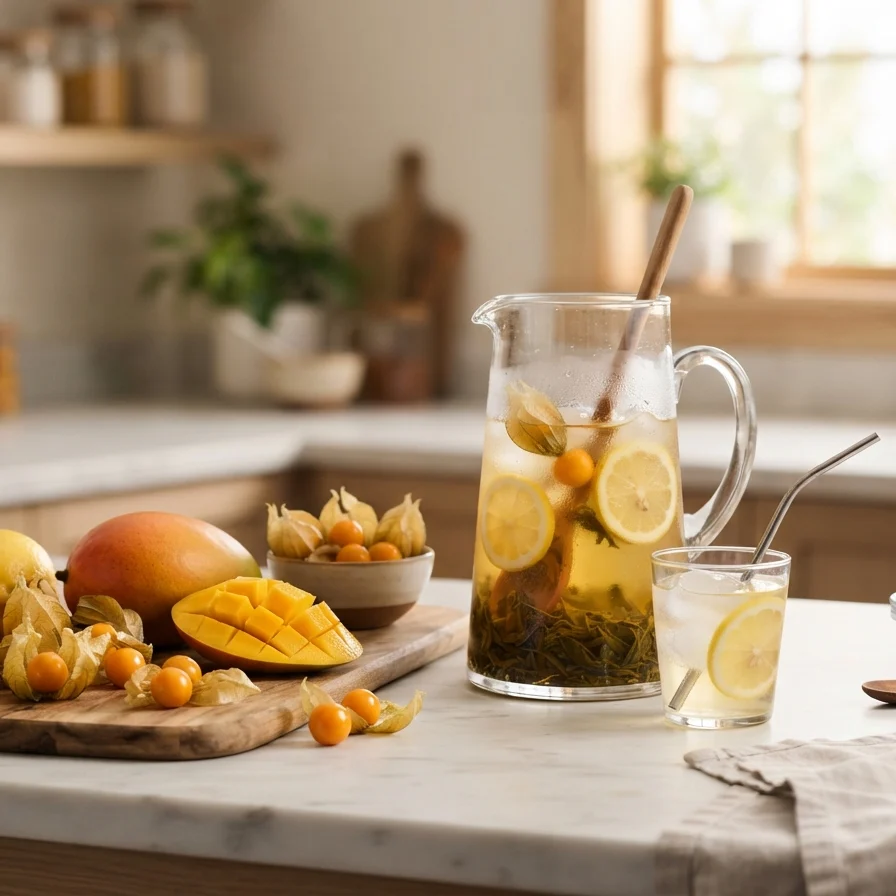Suco de Manga com Physalis e Infusão Gelada de Chá Branco Impossível de Errar: O Guia Definitivo para um Refresco Gourmet - Ingredientes e Preparo